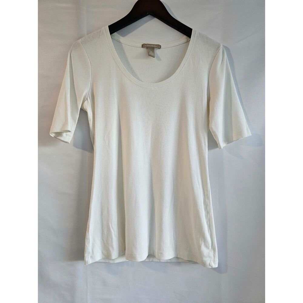 Quiet Luxury Banana Republic Ivory Scoop Neck Short Sleeve Top Size M